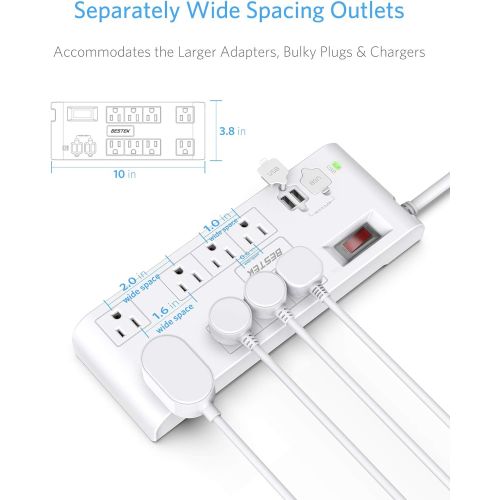  [아마존 핫딜] [아마존핫딜]BESTEK 8-Outlet Surge Protector Power Strip with 4 USB Charging Ports and 6-Foot Heavy Duty Extension Cord, 600 Joules, FCC ETL Listed, White