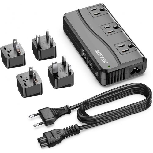  [아마존 핫딜] [아마존핫딜]BESTEK Universal Travel Adapter 100-220V to 110V Voltage Converter 250W with 6A 4-Port USB Charging 3 AC Sockets and EU/UK/AU/US/India Worldwide Plug Adapter (Black)