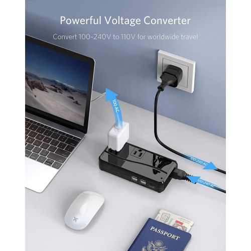  [아마존 핫딜] [아마존핫딜]BESTEK Universal Travel Adapter 100-220V to 110V Voltage Converter 250W with 6A 4-Port USB Charging 3 AC Sockets and EU/UK/AU/US/India Worldwide Plug Adapter (Black)