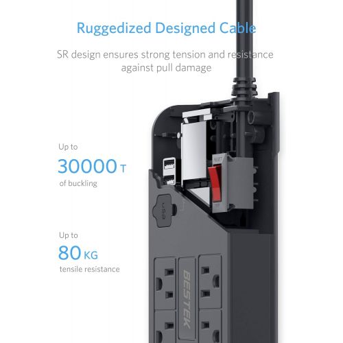  [아마존 핫딜] [아마존핫딜]BESTEK 8-Outlet Surge Protector Power Strip with 4 USB Charging Ports and 6-Foot Heavy Duty Extension Cord, 600 Joule, ETL Listed