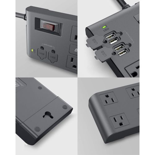  [아마존 핫딜] [아마존핫딜]BESTEK 8-Outlet Surge Protector Power Strip with 4 USB Charging Ports and 6-Foot Heavy Duty Extension Cord, 600 Joule, ETL Listed