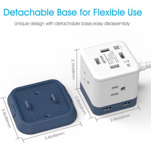  [아마존핫딜][아마존 핫딜] BESTEK Compact Power Strip Travel Cube 3-Outlet and 4 USB Charging Station with Mountable Detachable Base, 5 Feet Extension Cord, Flat Plug,1875W