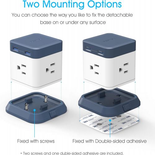  [아마존핫딜][아마존 핫딜] BESTEK Compact Power Strip Travel Cube 3-Outlet and 4 USB Charging Station with Mountable Detachable Base, 5 Feet Extension Cord, Flat Plug,1875W