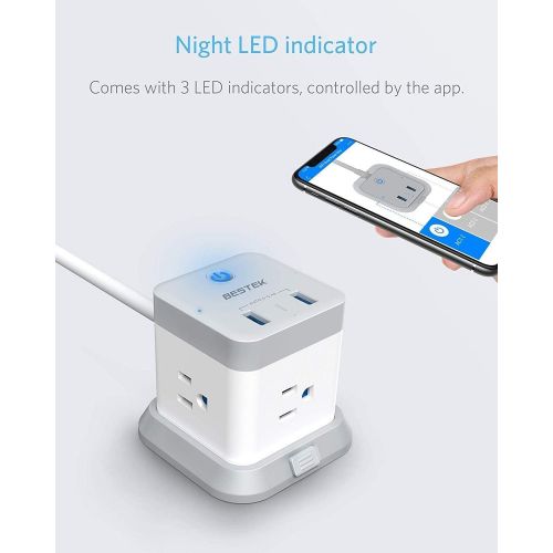  [아마존핫딜][아마존 핫딜] BESTEK Smart WiFi Power Strip, Remote Control Vertical Cube Mountable Power Outlet Extender with 3 Outlets, 2 USB Ports, 5-Foot Extension Cord and Detachable Base for Easy Mounting