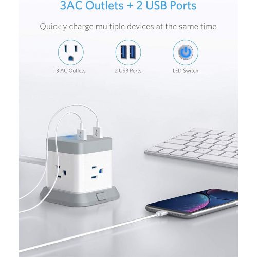  [아마존핫딜][아마존 핫딜] BESTEK Smart WiFi Power Strip, Remote Control Vertical Cube Mountable Power Outlet Extender with 3 Outlets, 2 USB Ports, 5-Foot Extension Cord and Detachable Base for Easy Mounting