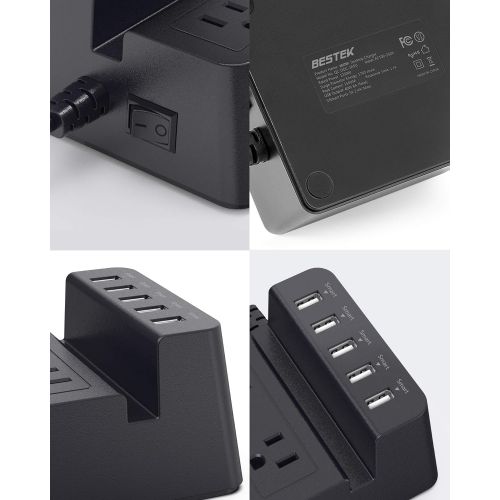  [아마존 핫딜] BESTEK 40W 8A 5-Port USB Charging Station 1700 Joule 2-Outlet Power Strip Surge Protector with 5-Feet Cord, Black