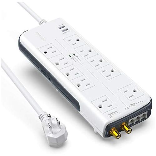  [아마존 핫딜] BESTEK 10-Outlet 4000 Joules Surge Protector Power Strip High Joules Surge Protector with Dual 2.4A USB Charging Ports, 6-Foot Heavy Duty Extension Cord, FCC/UL Listed, White