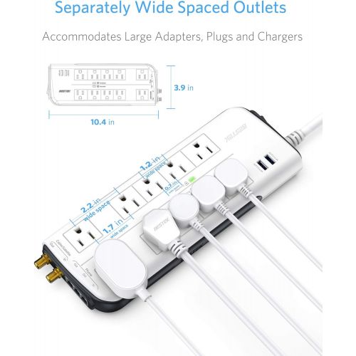  [아마존 핫딜] BESTEK 10-Outlet 4000 Joules Surge Protector Power Strip High Joules Surge Protector with Dual 2.4A USB Charging Ports, 6-Foot Heavy Duty Extension Cord, FCC/UL Listed, White