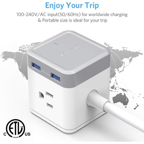  [아마존 핫딜] BESTEK Power Strip with USB, Vertical Cube Mountable Power Outlet Extender with 3 Outlets, 4 USB Ports, 5-Foot Extension Cord and Detachable Base for Easy Mounting