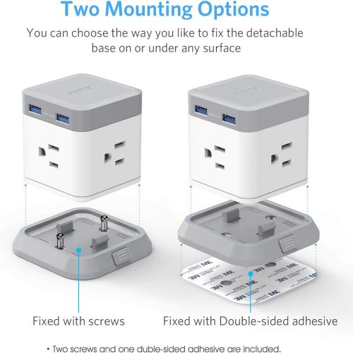  [아마존 핫딜] BESTEK Power Strip with USB, Vertical Cube Mountable Power Outlet Extender with 3 Outlets, 4 USB Ports, 5-Foot Extension Cord and Detachable Base for Easy Mounting