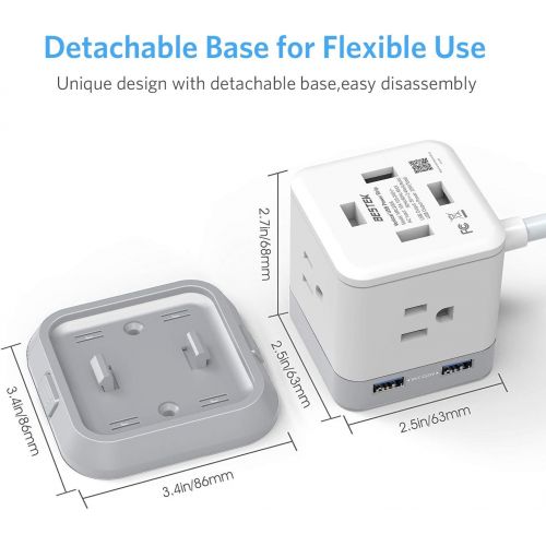  [아마존 핫딜] BESTEK Power Strip with USB, Vertical Cube Mountable Power Outlet Extender with 3 Outlets, 4 USB Ports, 5-Foot Extension Cord and Detachable Base for Easy Mounting