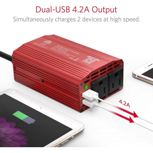  [아마존베스트]BESTEK 300W Power Inverter DC 12V to 110V AC Car Inverter with 4.2A Dual USB Car Adapter