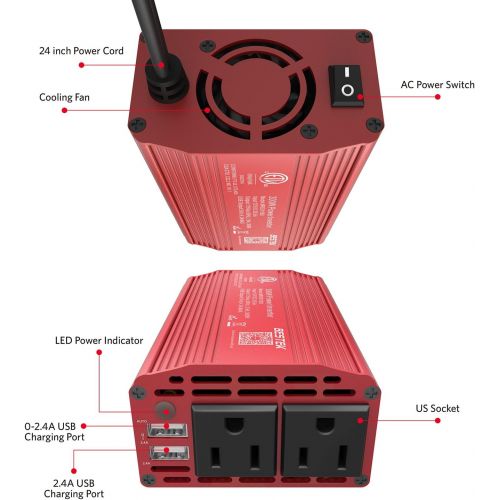  [아마존베스트]BESTEK 300W Power Inverter DC 12V to 110V AC Car Inverter with 4.2A Dual USB Car Adapter