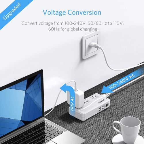  [아마존베스트]BESTEK Universal Travel Adapter 220V to 110V Voltage Converter with 6A 4-Port USB Charging and UK/AU/US/EU Worldwide Plug Adapter (White)