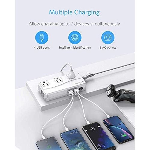  [아마존베스트]BESTEK Universal Travel Adapter 100-220V to 110V Voltage Converter 250W with 6A 4-Port USB Charging 3 AC Sockets and EU/UK/AU/US/India Worldwide Plug Adapter (White)