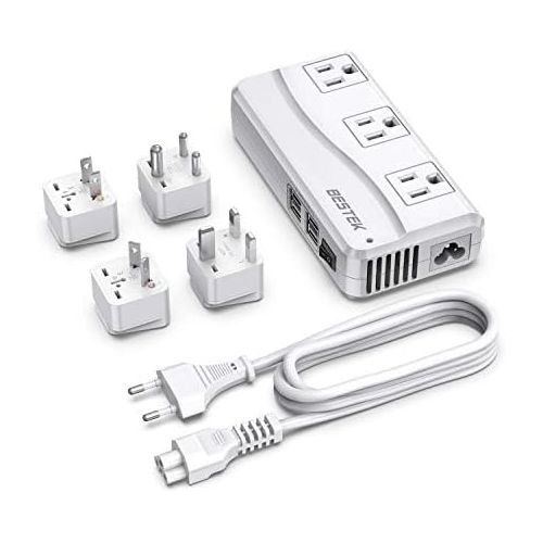  [아마존베스트]BESTEK Universal Travel Adapter 100-220V to 110V Voltage Converter 250W with 6A 4-Port USB Charging 3 AC Sockets and EU/UK/AU/US/India Worldwide Plug Adapter (White)