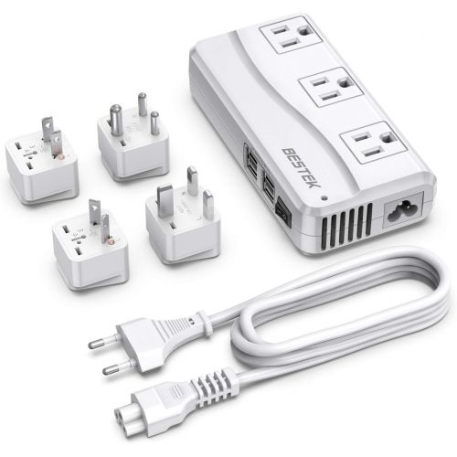  [아마존베스트]BESTEK Universal Travel Adapter 100-220V to 110V Voltage Converter 250W with 6A 4-Port USB Charging 3 AC Sockets and EU/UK/AU/US/India Worldwide Plug Adapter (White)