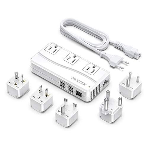  [아마존베스트]BESTEK International Power Adapter, 220V to 110V Step Down Travel Voltage Converter with 4-Port USB Including US/AU/EU/UK//India/South Africa Plug Adapter, 200W