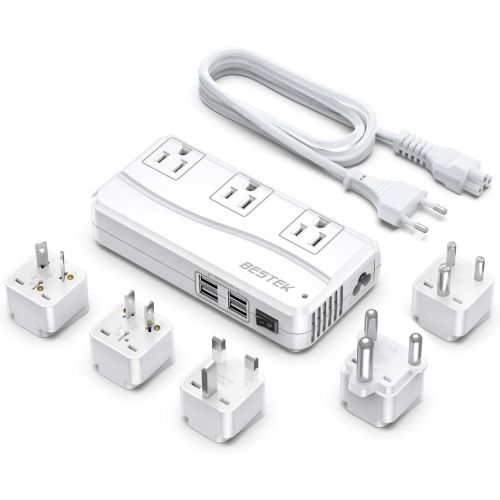  [아마존베스트]BESTEK International Power Adapter, 220V to 110V Step Down Travel Voltage Converter with 4-Port USB Including US/AU/EU/UK//India/South Africa Plug Adapter, 200W