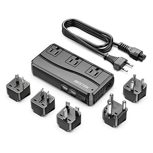  [아마존베스트]BESTEK 200W Power Converter 3-Outlet and 4-Port USB Travel Voltage Transformer 220V to 110V with Type G/D/M/AU/US Travel Plug Adapters