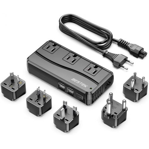  [아마존베스트]BESTEK 200W Power Converter 3-Outlet and 4-Port USB Travel Voltage Transformer 220V to 110V with Type G/D/M/AU/US Travel Plug Adapters