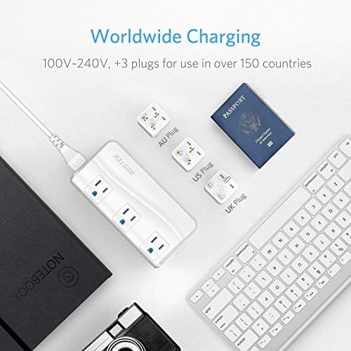  [아마존베스트]BESTEK Universal Travel Adapter Power Step Down 220V to 110V Voltage Converter with QC3.0 USB Charging Port International Travel Adapter for UK/AU/US/EU/Asia, ETL Listed