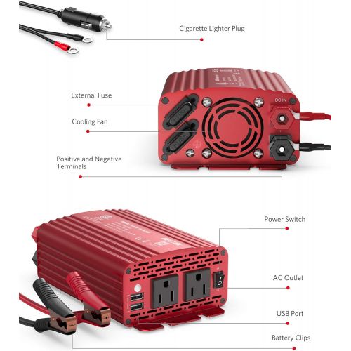  BESTEK 500W Power Inverter DC 12V to 110V AC Converter with 4.8A Dual USB Car Charger ETL Listed