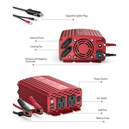  BESTEK 500W Power Inverter DC 12V to 110V AC Converter with 4.8A Dual USB Car Charger ETL Listed