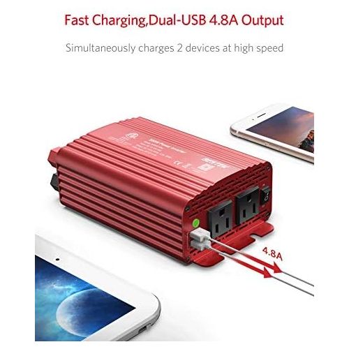  BESTEK 500W Power Inverter DC 12V to 110V AC Converter with 4.8A Dual USB Car Charger ETL Listed