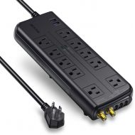 High Joule Power Surge Protector BESTEK, 4000 Joule 10-Outlet Power Strip 2 Smart USB Charging Ports, 6ft Heavy Duty Extension Cord