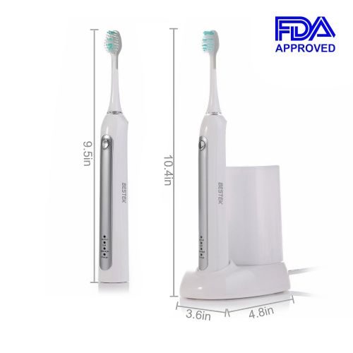  BESTEK Electric Toothbrush Rechargeable Sonic Toothbrush - Includes 4 Replacement Heads 3 Brush Modes...