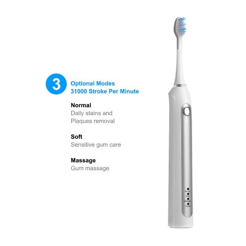  BESTEK Electric Toothbrush Rechargeable Sonic Toothbrush - Includes 4 Replacement Heads 3 Brush Modes...