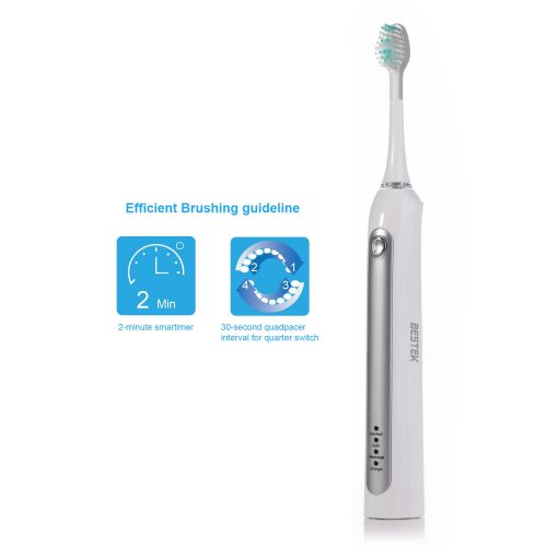  BESTEK Electric Toothbrush Rechargeable Sonic Toothbrush - Includes 4 Replacement Heads 3 Brush Modes...