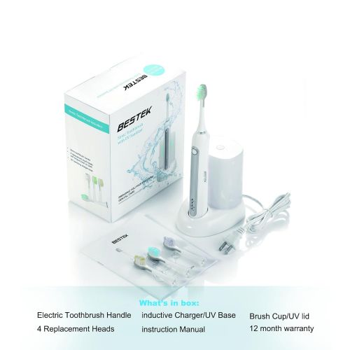  BESTEK Electric Toothbrush Rechargeable Sonic Toothbrush - Includes 4 Replacement Heads 3 Brush Modes...