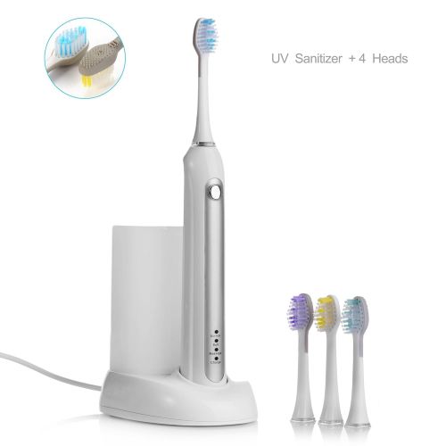  BESTEK Electric Toothbrush Rechargeable Sonic Toothbrush - Includes 4 Replacement Heads 3 Brush Modes...