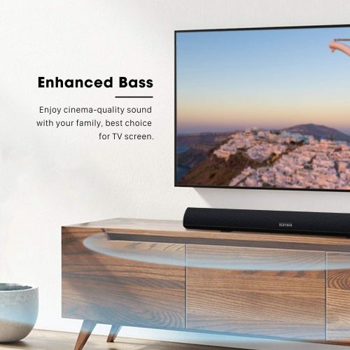  BESTISAN Soundbar, TV Sound Bar with Dual Bass Ports Wired and Wireless Bluetooth 5.0 Home Theater System (28 Inch, Enhanced Bass Technology, 3-Inch Drivers, Bass Adjustable, Wall
