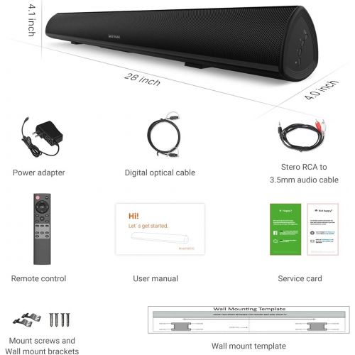  [아마존베스트]MEGACRA Soundbar, BESTISAN TV Sound Bar with Dual Bass Ports Wired and Wireless Bluetooth 5.0 Home Theater System (28 Inch, Enhanced Bass Technology, 3-Inch Drivers, Bass Adjustable, Wall