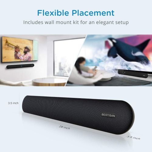  [아마존베스트]MEGACRA Soundbar, BESTISAN 80 Watts TV Sound Bar Home Theater Speaker with Dual Connection Way, Bluetooth 5.0, Movie/Music/Dialogue Audio Mode, Enhanced Bass Technology, Bass Adjustable, W