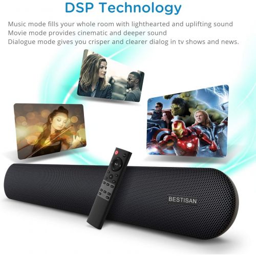  [아마존베스트]MEGACRA Soundbar, BESTISAN 80 Watts TV Sound Bar Home Theater Speaker with Dual Connection Way, Bluetooth 5.0, Movie/Music/Dialogue Audio Mode, Enhanced Bass Technology, Bass Adjustable, W