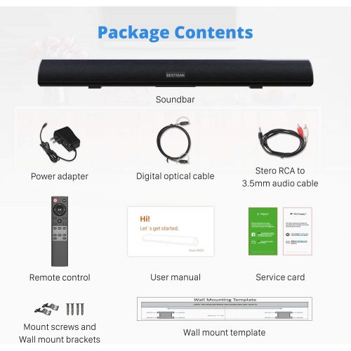  [아마존베스트]MEGACRA 80 Watt Sound Bar, BESTISAN Sound Bars for TV of Home Theater System (Bluetooth 5.0, 34 inch, DSP, Strong Bass, Wireless Wired Connections, Bass Adjustable, Wall Mountable)