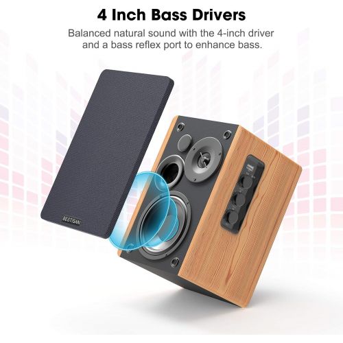  [아마존베스트]Bookshelf Speakers, BESTISAN Powered Bluetooth Bookshelf Speakers, Optical Input,Wireless Studio Monitors, 4 Inch Near Field Speaker - 50W RMS - Wood Grain 2.0 Stereo Active Near