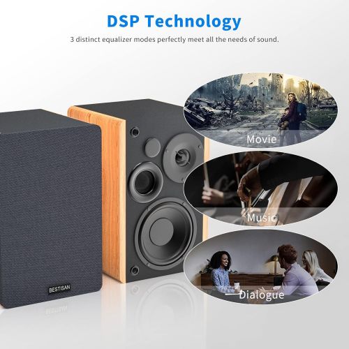  [아마존베스트]Bookshelf Speakers BESTISAN Bluetooth 5.0, 3 Equalizer Modes, 50W Home Theater Bookshelf Speakers, Remote Control, Wooden Enclosure, 2.0 Stereo, RCA/Aux/Optical Connection