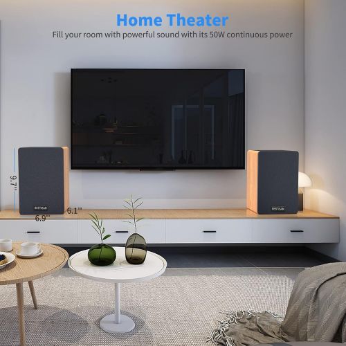  [아마존베스트]Bookshelf Speakers BESTISAN Bluetooth 5.0, 3 Equalizer Modes, 50W Home Theater Bookshelf Speakers, Remote Control, Wooden Enclosure, 2.0 Stereo, RCA/Aux/Optical Connection