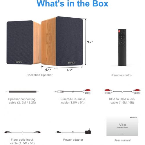  [아마존베스트]Bookshelf Speakers BESTISAN Bluetooth 5.0, 3 Equalizer Modes, 50W Home Theater Bookshelf Speakers, Remote Control, Wooden Enclosure, 2.0 Stereo, RCA/Aux/Optical Connection