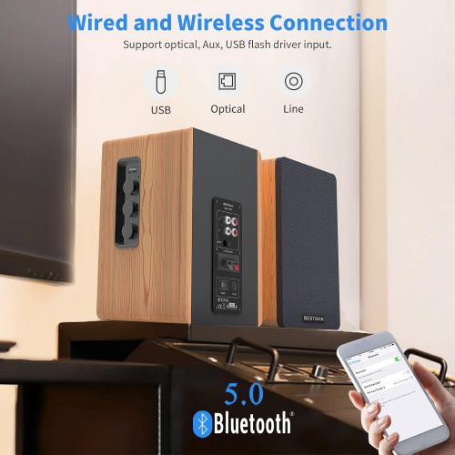  [아마존베스트]Bookshelf Speakers BESTISAN Bluetooth 5.0, 3 Equalizer Modes, 50W Home Theater Bookshelf Speakers, Remote Control, Wooden Enclosure, 2.0 Stereo, RCA/Aux/Optical Connection