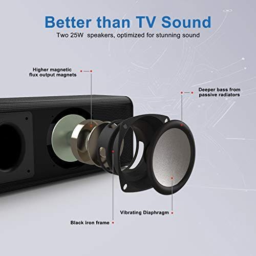  Soundbar, BESTISAN Sound Bar with Bluetooth 5.0 and Wired Connections Home Audio Sound Bars for TV (50 Watt, 3 Audio Mode, Touch Control, Sub-Out Port, Bass Adjustable, Mountable,