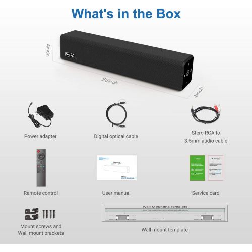  Soundbar, BESTISAN Sound Bar with Bluetooth 5.0 and Wired Connections Home Audio Sound Bars for TV (50 Watt, 3 Audio Mode, Touch Control, Sub-Out Port, Bass Adjustable, Mountable,