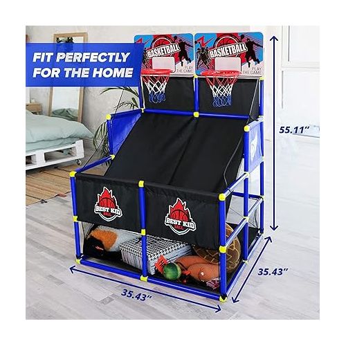  BESTKID BALL Double Shot Basketball Hoop Arcade Game - Indoor & Outdoor for Kids 3-9 Year Old - Birthday Party Gift for Boys, Girls, Toddlers - Fun Sports Train in Home, Room & Backyard Blue