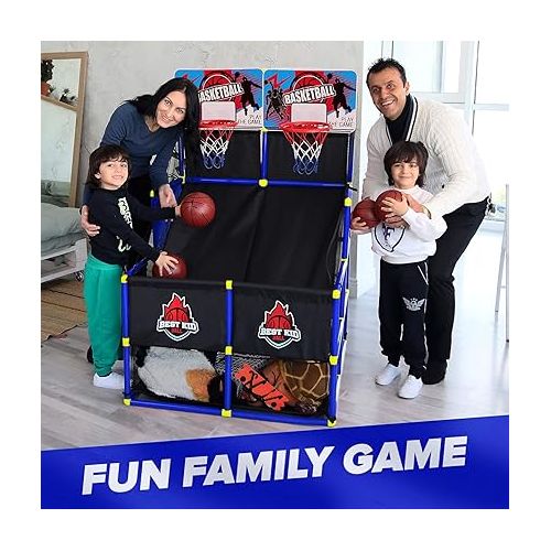  BESTKID BALL Double Shot Basketball Hoop Arcade Game - Indoor & Outdoor for Kids 3-9 Year Old - Birthday Party Gift for Boys, Girls, Toddlers - Fun Sports Train in Home, Room & Backyard Blue