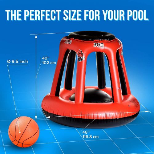  BESTKID BALL Swimming Pool Basketball Hoop - Inflatable Basketball Hoop Set with Ball, Pump and Two Needles Included - Ideal Pool Game for Kids, Adults and Family - Red/Black